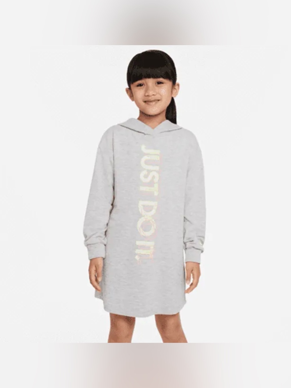 Girls' Grey Hoodie Dress with 'Just Do It' Graphic